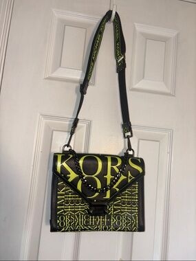 Michael Kors Black & Neon Yellow Logo Crossbody Shoulder Bag